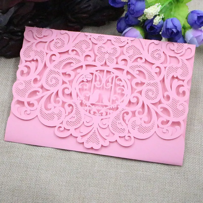  10PCS/set DIY Pops Cards Romantic Wedding Invitations Vertical Laser Cut Heart Invitations Cards Ki - 4000284773986