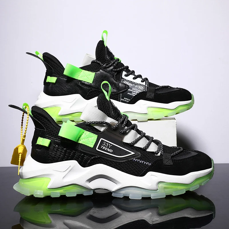 Men Running Shoes Breathable Mesh Reflective Chunky Sneakers Men Autumn Damping Thick Sole Jogging Trainers Male Platform Shoes