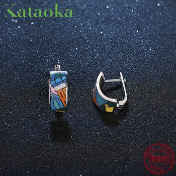 

2018 fashion Seaside scenery CZ 100% Authentic women 925 Sterling Silver Enamel Earring clip on earrings luxury Party Jewelry