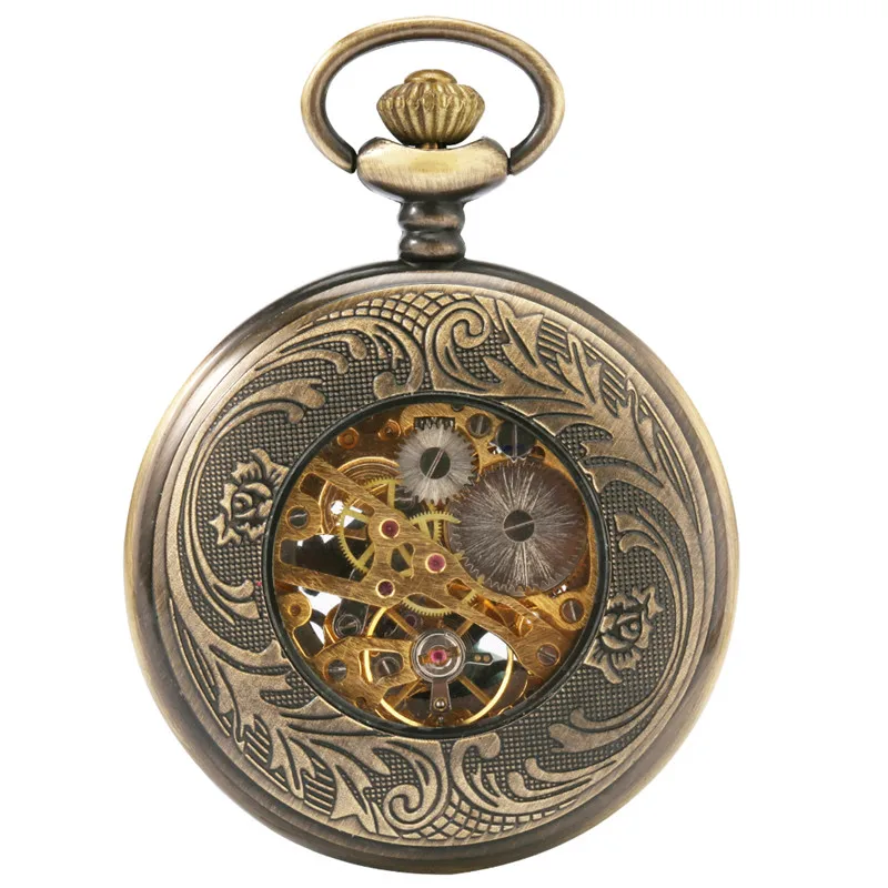 Bronze Vintage Hollow Chinese Knot Mens Womens Mechanical Hand Wind Pocket Watch Steampunk Pendant Fob Chain Clock Gifts Reloj