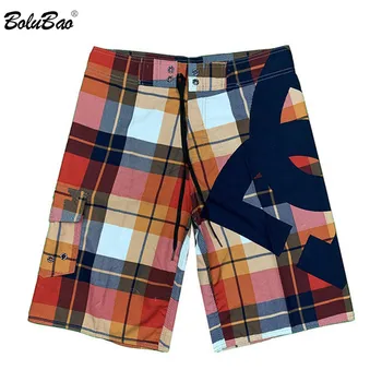 

BOLUBAO Brand Men Beach Shorts 2020 Men's Swimwear Plaid Printing Shorts Fashion Casual Drawstring Slim Shors Beach Male