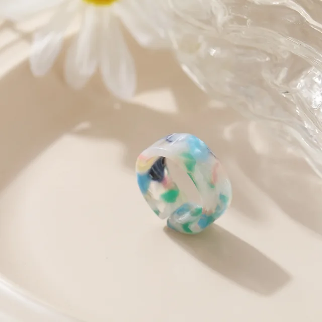 New Colorful Transparent Resin Acrylic Crystal Rhinestone Simple Geometric Square Round Rings Set for Women Fashion Jewelry JZ03