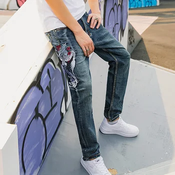 

High Street Japanese Embroidery Denim Pants Men Straight Zipper Jeans Trouser Hip Hop Streetwear Casual Loose Joggers Jean Pants
