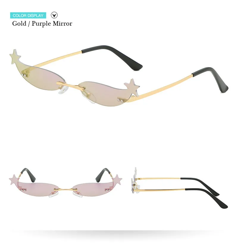 Женские солнцезащитные очки в звездной оправе, модные, сексуальные, маленькие, без оправы, зеркальные линзы, для девушек, мужчин, солнцезащитные очки, UV400, затемненные очки