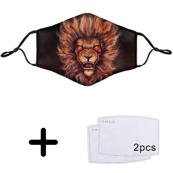 

Lion Animal Masque PM2.5 Black Mouth Face Mask with 2 Activated Carbon Filter Windproof Mouth-muffle for Men Women Black Maske