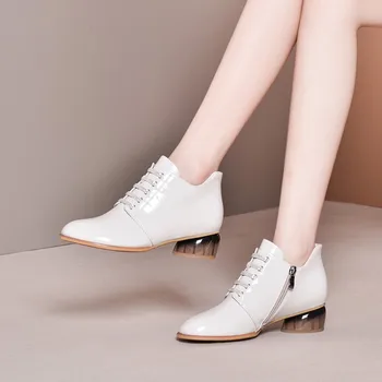 

MLJUESE 2020 women ankle boots cow leather black color winter short plush round heels boots women boots party dress size 41