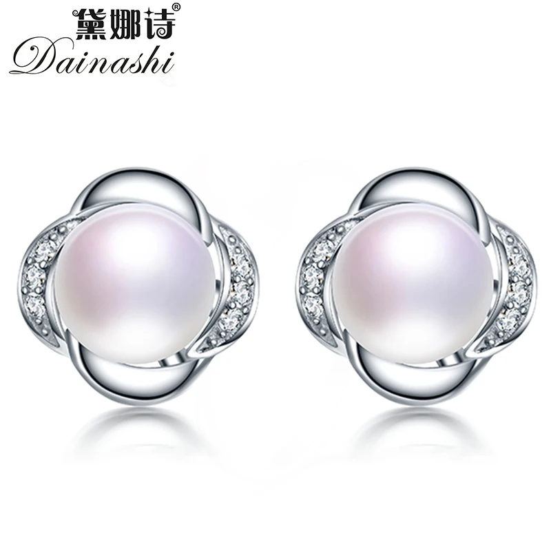 Dainashi 100% Genuine Natural Freshwater Pearl Stud Earrings for Women Hot Sale 925 Sterling Silver Cross Zircon | Украшения и