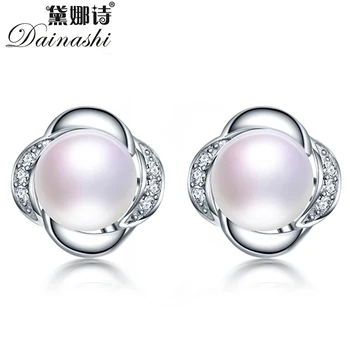 

Dainashi 100% Genuine Natural Freshwater Pearl Stud Earrings for Women Hot Sale 925 Sterling Silver Cross Zircon Earrings