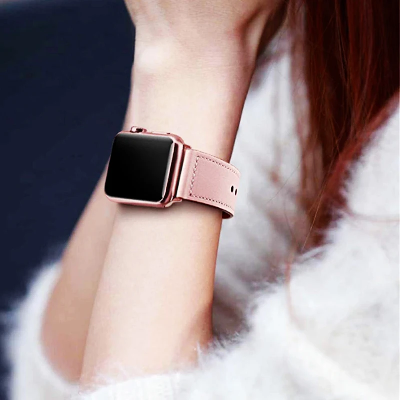 Ремешок для часов из натуральной кожи apple watch 38 мм 42 40 44 iwatch 5/4/3/2/1 металлический