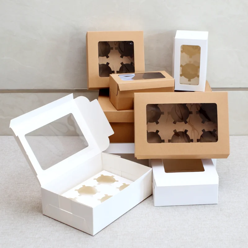

DIY 10Pcs Kraft Paper Cupcake Packing Box with Window Cardboard Cake Muffin Cookies Candy Box Wedding Party Birthday 4 Sizes