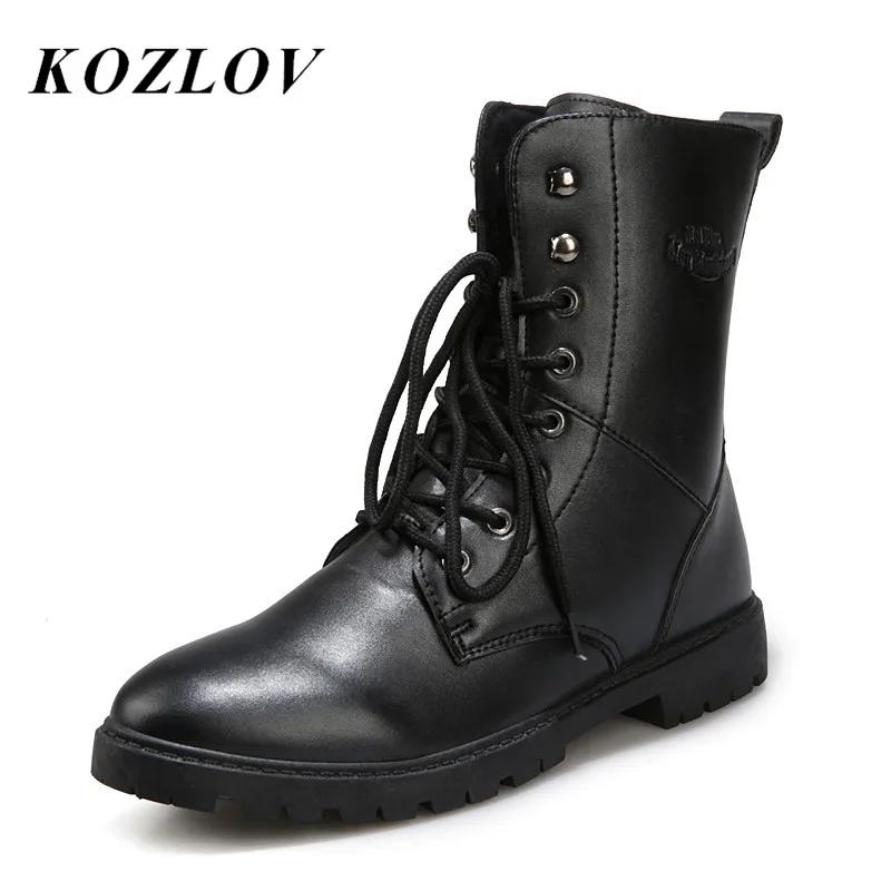 Мужская зимняя теплая обувь на меху повседневная кожаная обувь итальянские черные армейские ботильоны мужские ботинки на шнуровке Botas KOZLOV