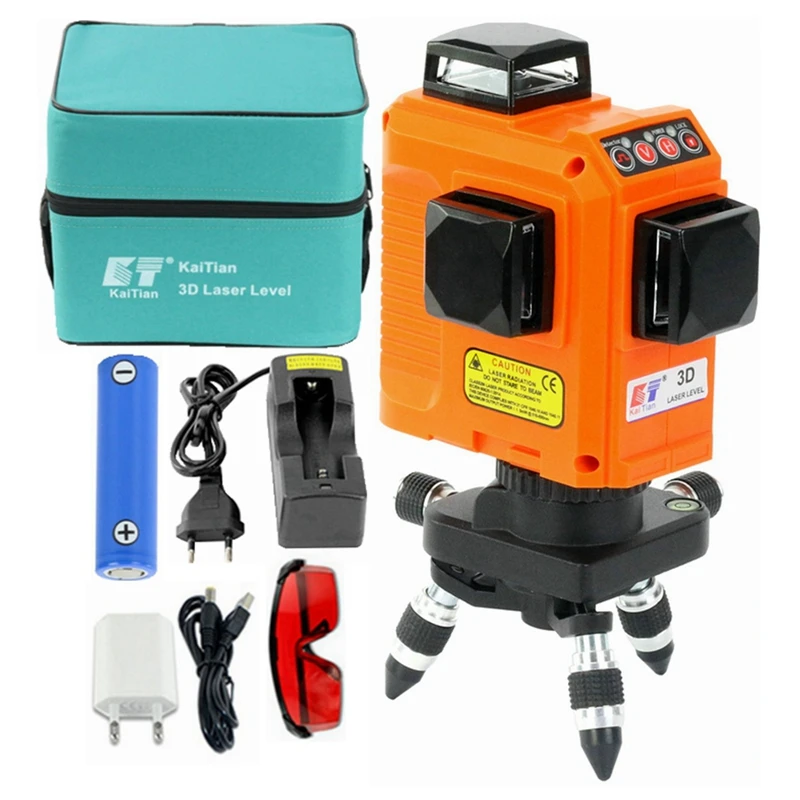 

KaiTian 3D 12Lines Laser Level Self-Leveling with 18650 Battery Red 360 Laser Beam Line Horizontal Vertical Cross Super Powerful