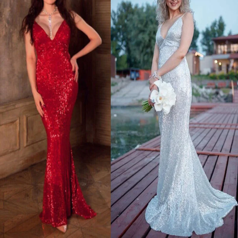 Robe De Soriee блестящее макси платье сексуальное с открытой спиной блестками Русалка