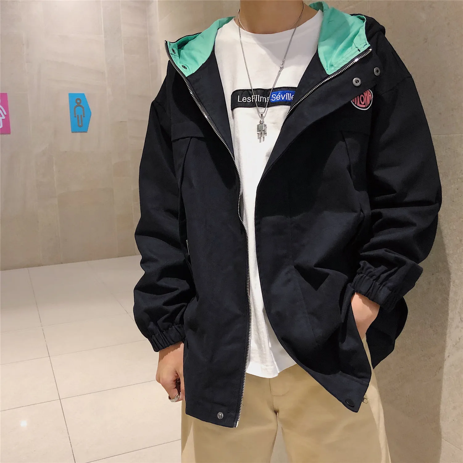 

2019 Spring Clothing New Style Jacket Men's Loose-Fit Trend Hooded Korean-style Contrast Color Jacket MEN'S Wear Large Size Coat