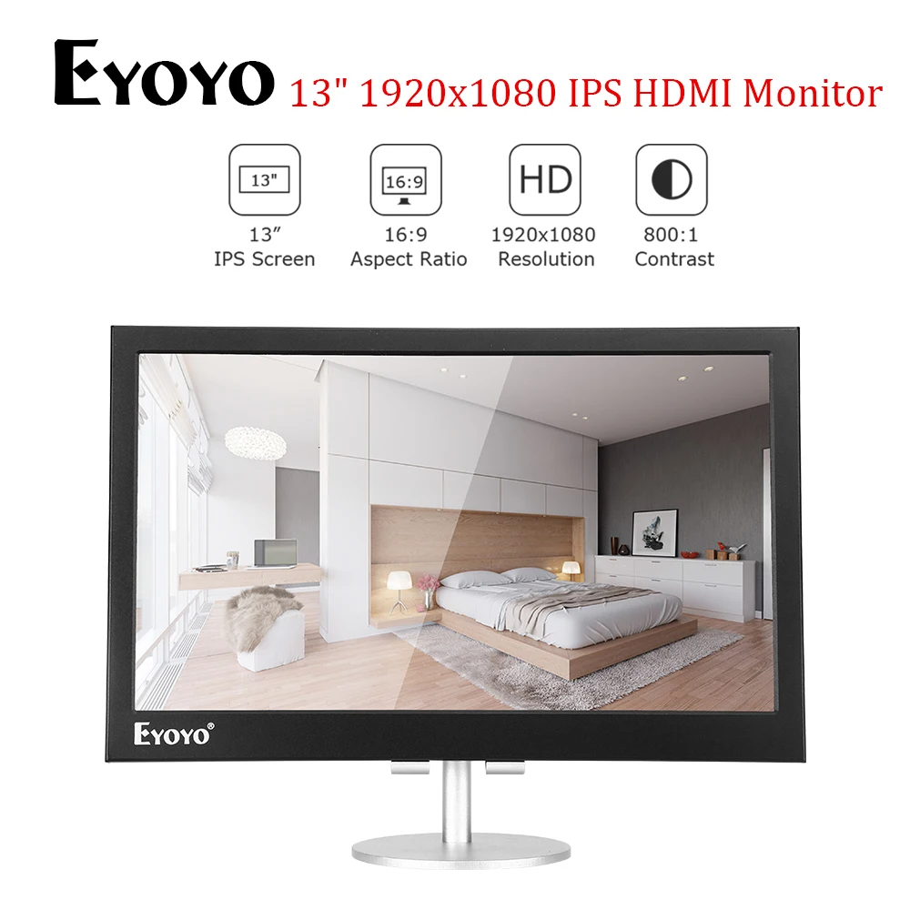 

Eyoyo EM13A 13.3" portable 1920x1080 FHD IPS gaming monitor With Doub Mini HDMI USB speakers LCD Screen For PC Raspberry Pi