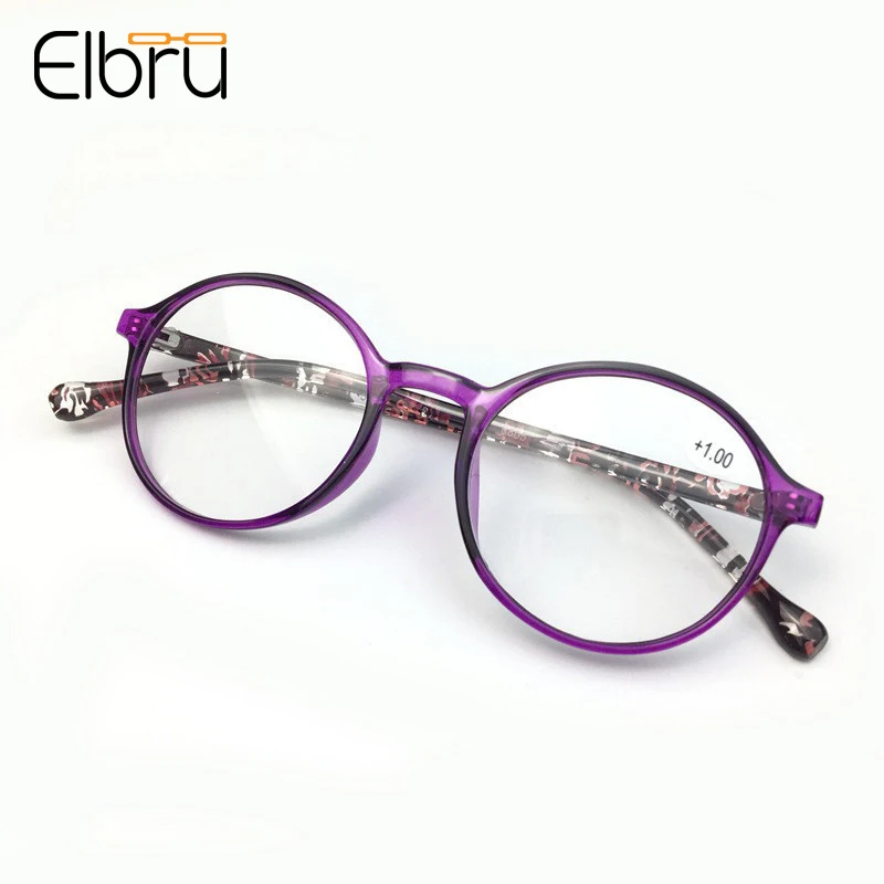 

Elbru New Ladies Reading Glasses Fashion Round Big Frame Purple Women's Glasses Antifatigue Eyewear +1 +1.5 +2 +2.5 +3 +3.5 +4