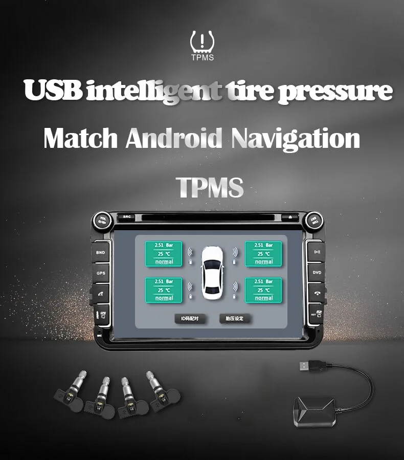 USB TPMS система контроля давления в шинах Android монитор давления в шинах Беспроводная передача 4 внутренних для большинства транспортных средств TPMS