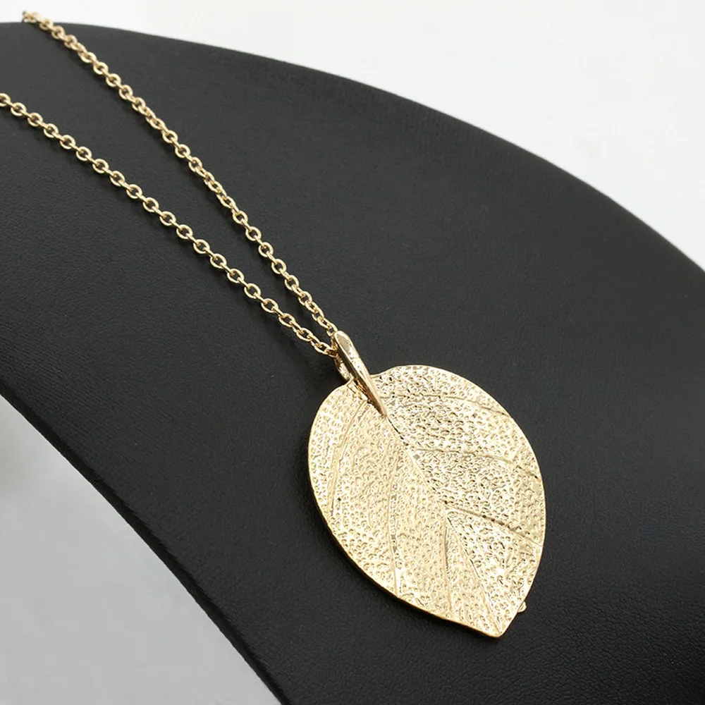 Noble Retro Sweater Chain Leaves Metal Gold Color Leaf Pendant Statement Necklace for Women Lady Female Girl Girlfriend | Украшения и