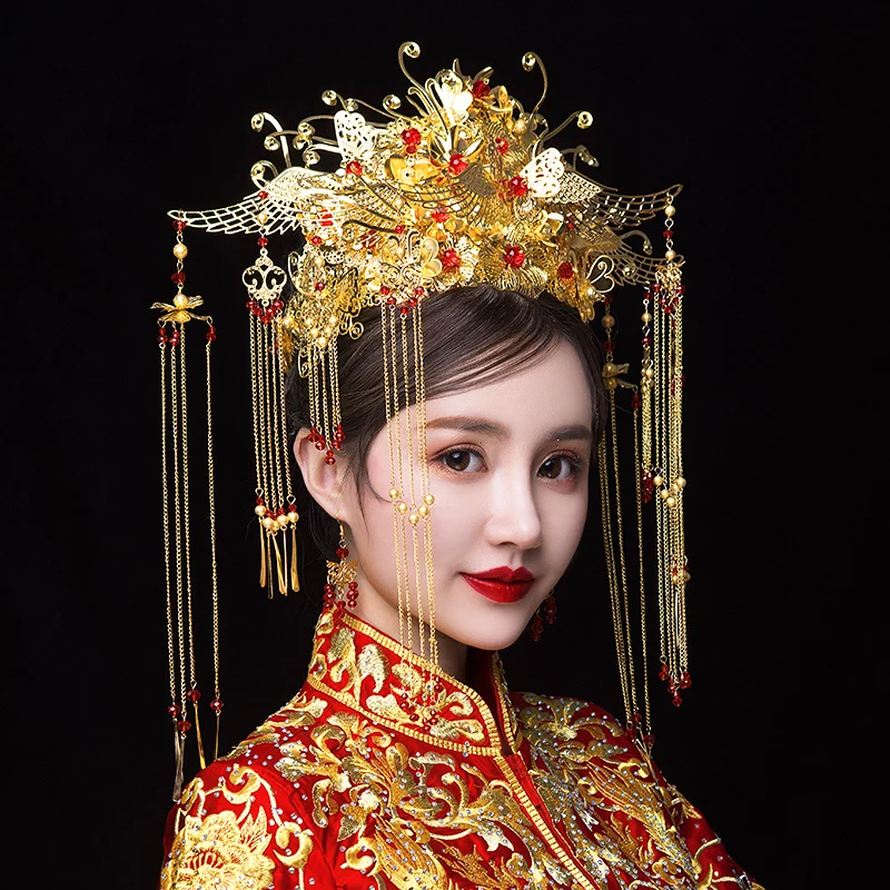 Himstory clássico chinês casamento phoenix rainha coroa