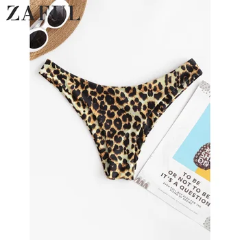 

ZAFUL Animal Print High Leg Bikini Bottom Snakeskin Leopard Bikini Briefs 2020 Middle Waist Two-Piece Separates Women Swimwear