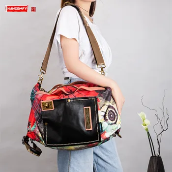 

Casual Tide Women Handbag Female Shoulder Crossbody Bag Laptop Canvas with Leather Multi-use Large Capacity Bags Print 2020 Big
