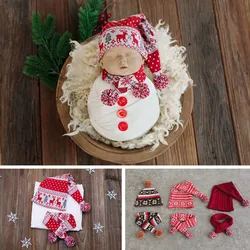Accessoires de photographie de bébé, en laine tricotée, ensemble chapeau et écharpe de bonhomme de neige de noël, accessoires de Studio Photo pour arrière plan de nouveau né 