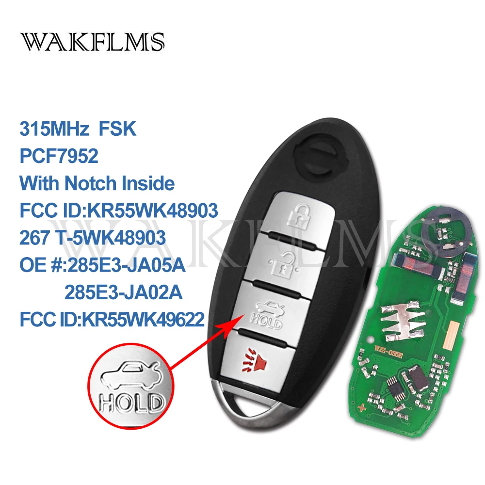 

Smart Card Remote Key For Nissan Altima Maxima Murano 2007 2008 2009 2010 2011 2012 2013 2014 KR55WK48903 KR55WK49622