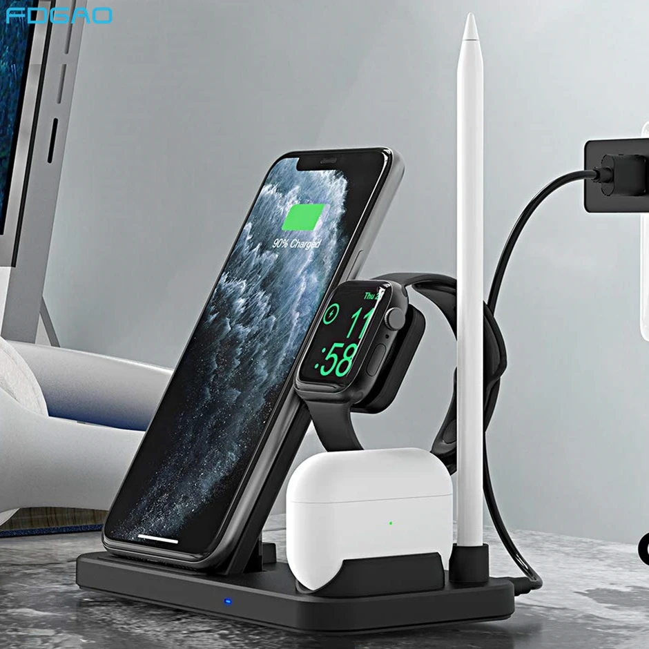 Беспроводное зарядное устройство FDGAO Qi Базовая подставка для iPhone 11 XS XR X 4 в 1 док