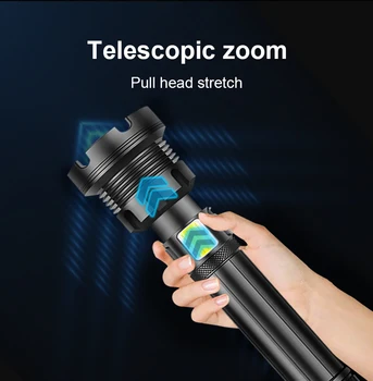 

High lumen LED Flashlight 7 mode USB Rechargeable torch use 18650 26650 suitable for Outdoor XHP90.3 COB powerful flashlight