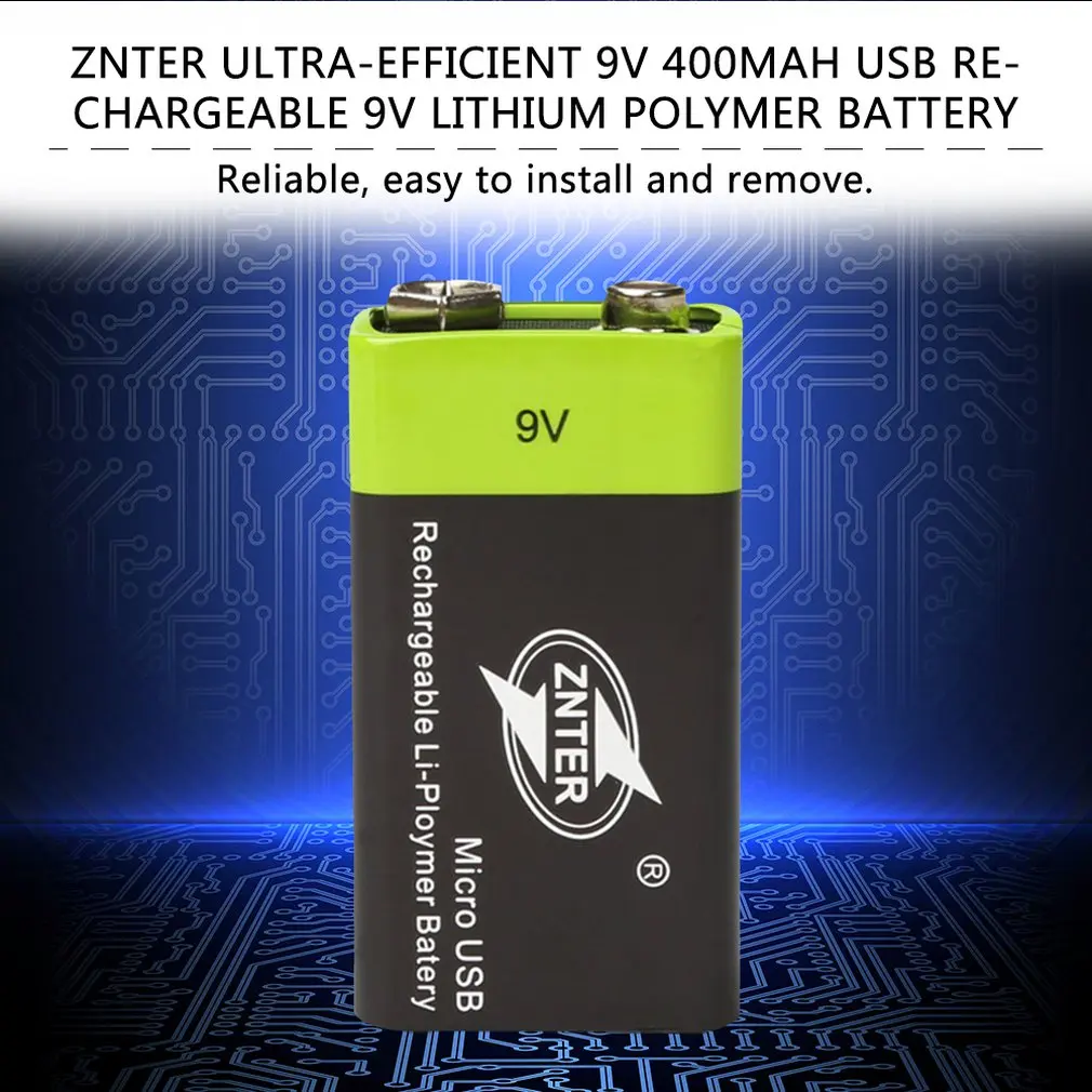 ZNTER ультра-эффективный 9V 400 мА/ч, USB, Перезаряжаемые 9В литий-полимерный Батарея для RC Аксессуары для видео-квадрокоптеров