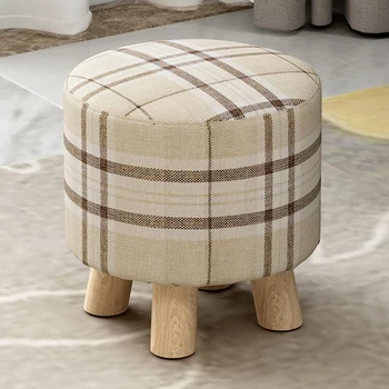 

28x18cm Round Linen Fabric Footstool Cover Wooden Stool Slipcover Striped Round Footstool Slipcover