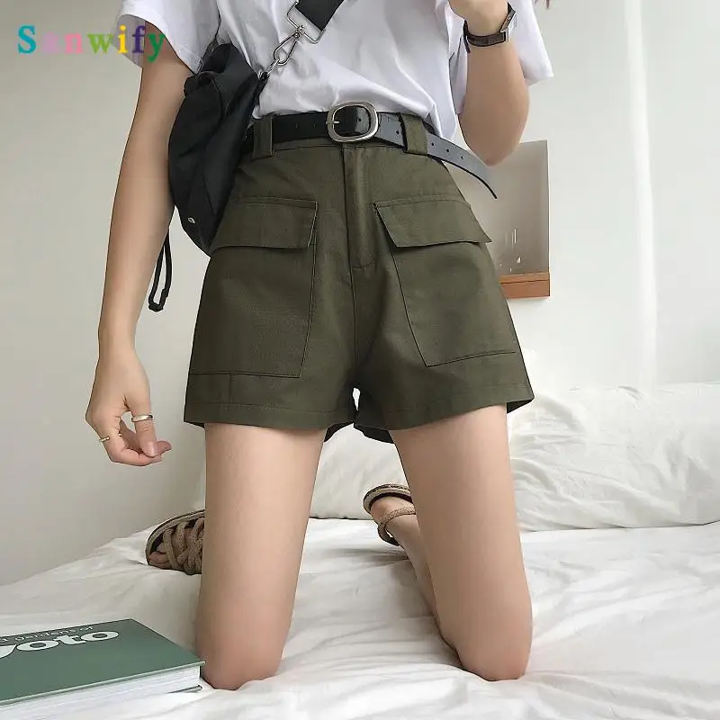 army green high waisted shorts