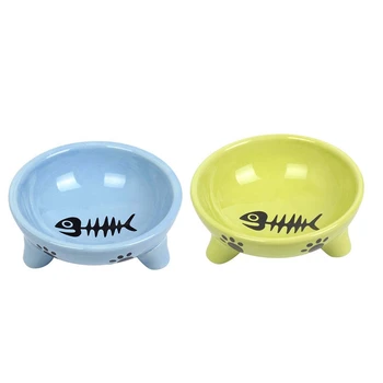 

2Pcs Pet Dog Cat Bowl Puppy Kitten Ceramics Bowl Anti Slip Cats Puppy Travel Feeding Feeder Food and Water Dish Bowl 12X5cm Gree