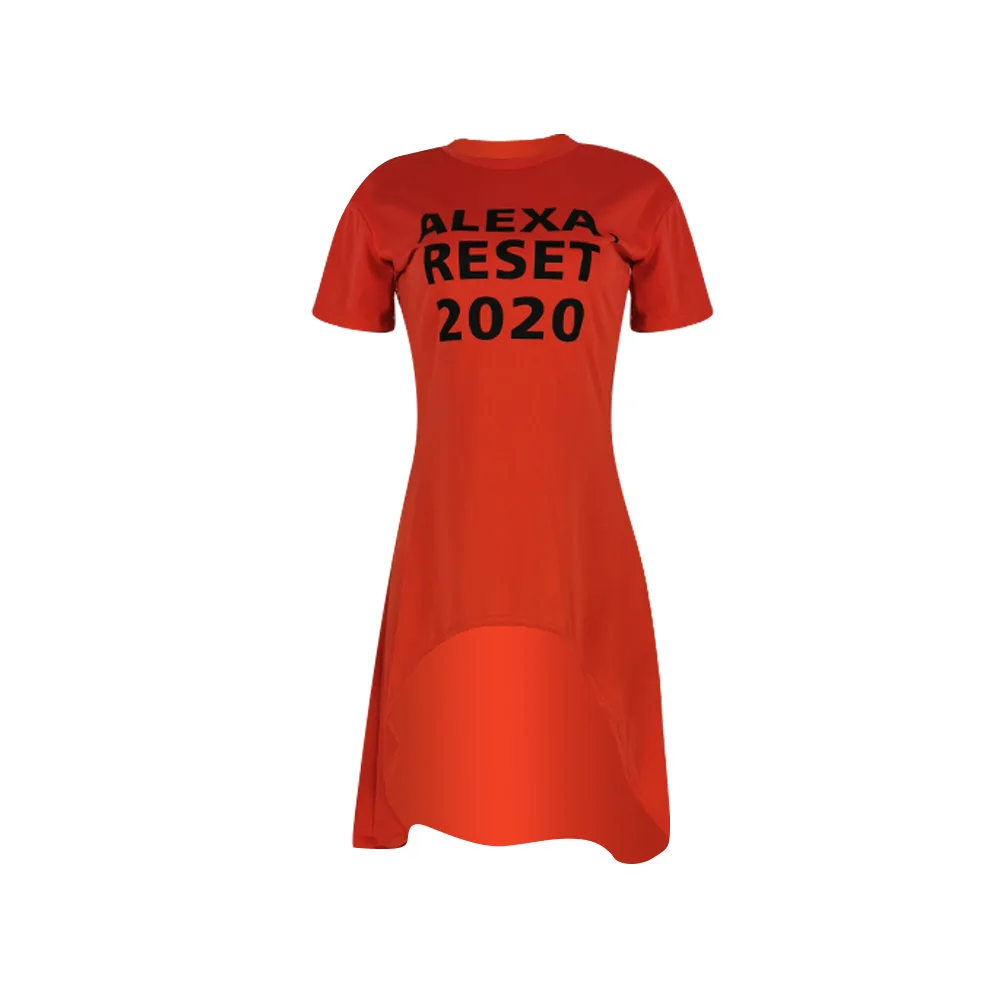 Echoine 2020 Summer Alexa Reset 2020 Letter Print Women O-neck Short Sleeve Irregular Long T-shirt fashion casual Party Tee