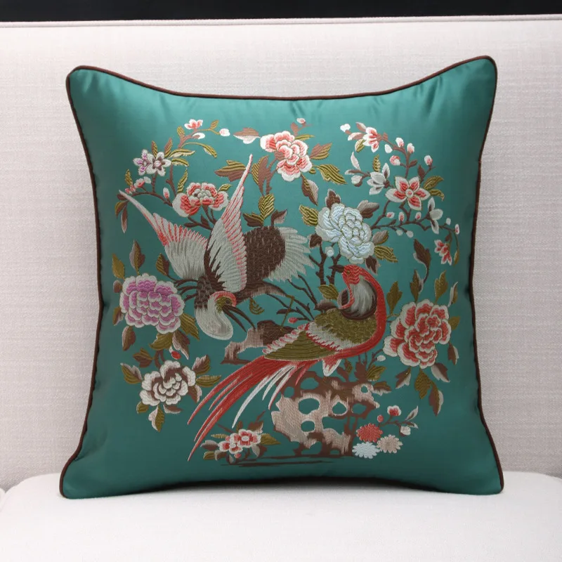 Embroidered Flowers Birds Soft Cushon Cover New Chinese Style Classical Waist Pillowcase Home Sofa Decoration Red Pillow | Дом и сад