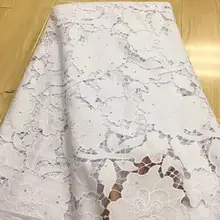 Белый Африканский шнур кружевной ткани молочный шелк Водорастворимые платья Кружева Камни высокое качество нигерийское гипюровое кружево 5 ярдов/партия