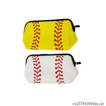 

20pcs Neoprene Cosmetic Bags Baseball Clutch and Softball Print Make Up Bag for Women