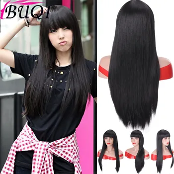 

BUQI Long Black Straight Wigs High Density Temperature Synthetic Cosplay Wigs For Black/White Women