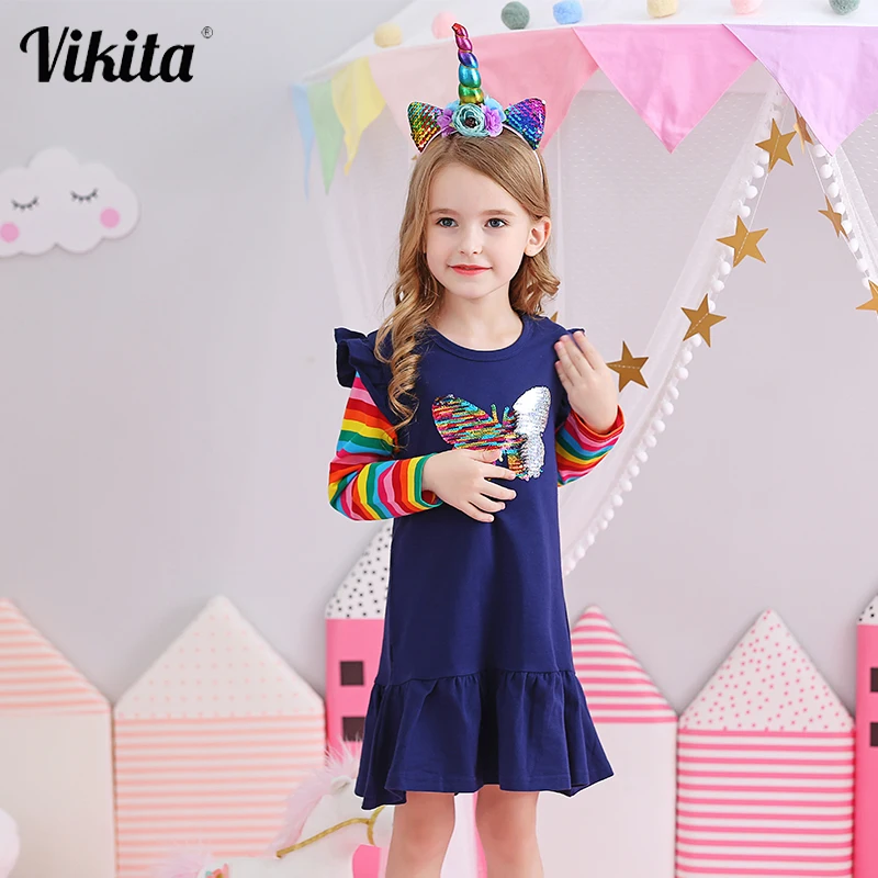 Платье для девочек с радужными рукавами VIKITA хлопковое платье 2-8 лет осень-зима |
