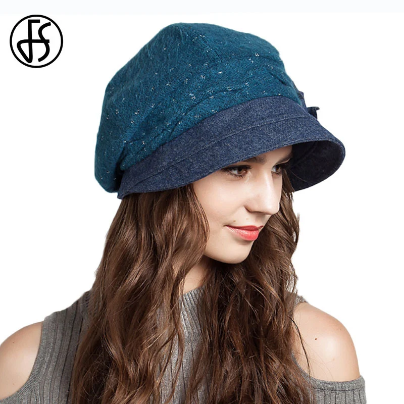 Skup FS nowy zimowy francuski beret kapelusze niebieski pomarańczowy wielbłąd eleganckie kobiety zawijane kwiat składane berety