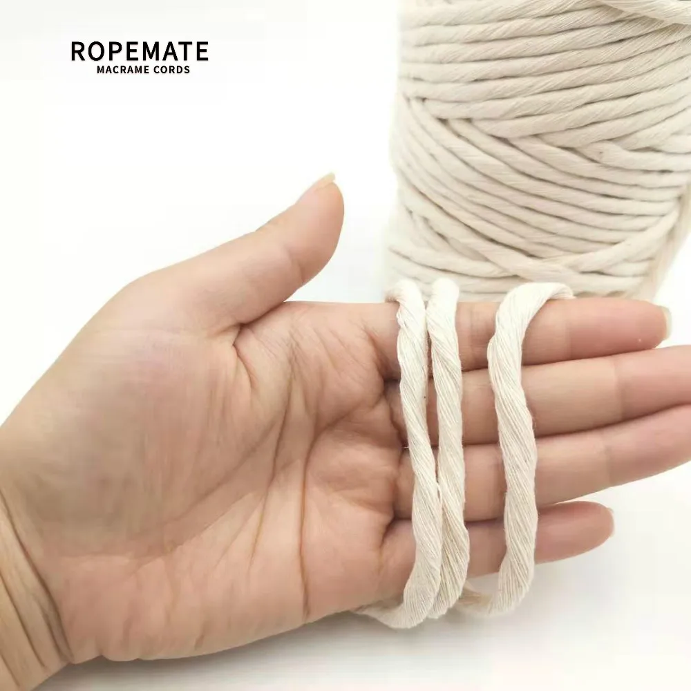 Базовый хлопковый шнур ROPEMATE 5 мм 100 м 1 нить натуральный цвет для рукоделия