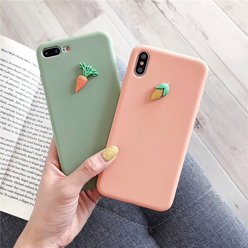 

GYKZ Cute 3D Vegetables Phone Case For iPhone X XR XS MAX 7 8 6 6s Plus Carrot Fruit Soft Back Cover Candy Color Kawaii Capa Bag