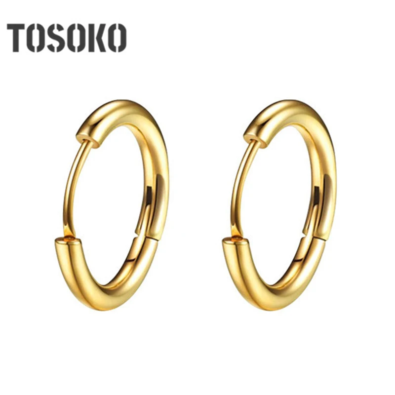 TOSOKO 316L из нержавеющей стали с пряжкой для женщин Простые классические маленькие стальные серьги обручи