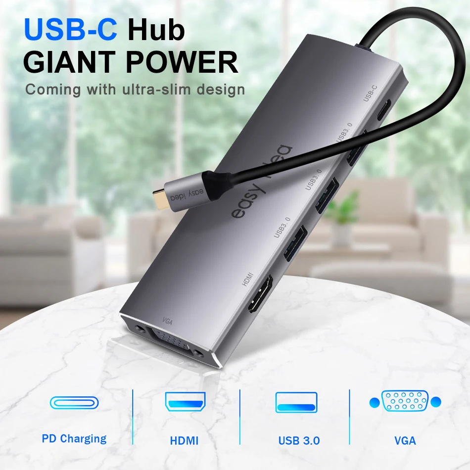 USB C концентратор Тип адаптер Мульти 3 0 сплиттер HDMI VGA порт несколько 1 Hab