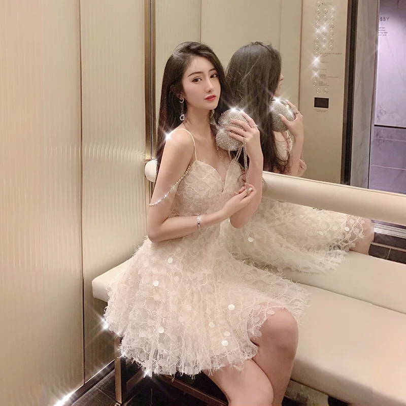 

Jin Jin Cool Da 2019 New Style Elegant Debutante Backless Scheming Skirt Sexy V-neck Strapped Dress Women's Summer