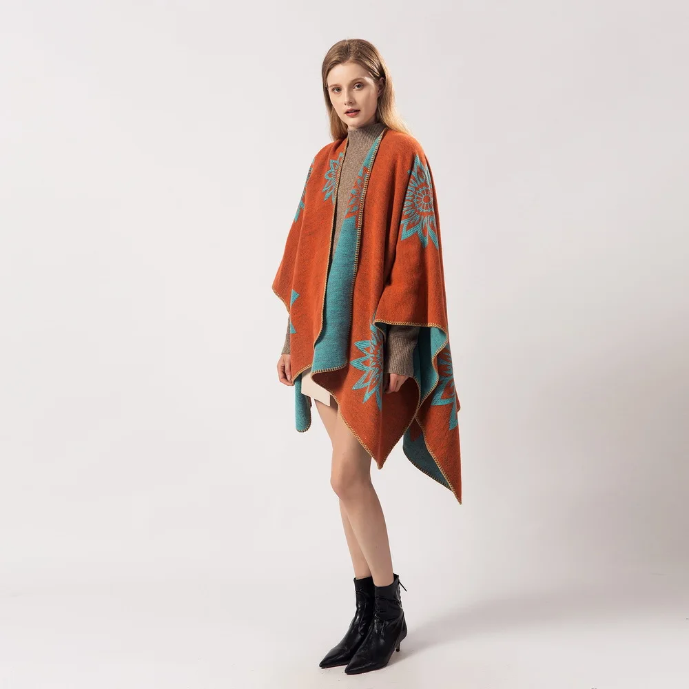 

Autumn Winter New Women Reversal Poncho Shawls Wraps Ladies Pashmina Shawl Thickening Travel Scarf Stoles Warm Ponchos Capes