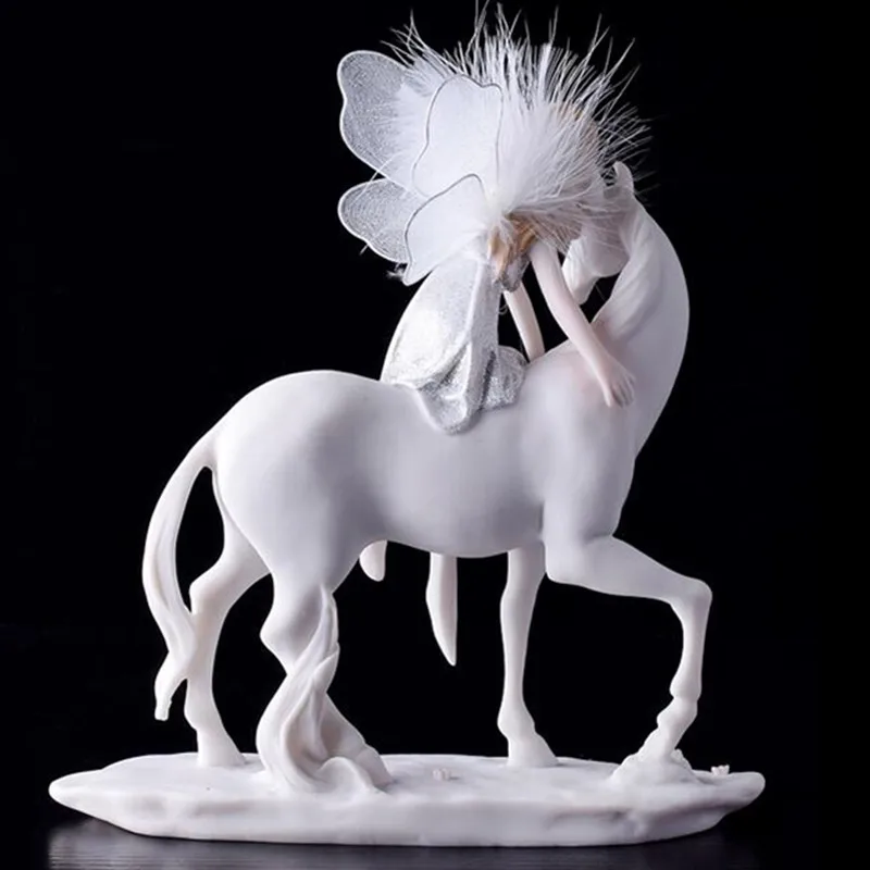  Modern Simple Horse Riding Flower Faerie Unicorn Angel Resin Art&Craft Figurines Creative Children  - 4000343892410