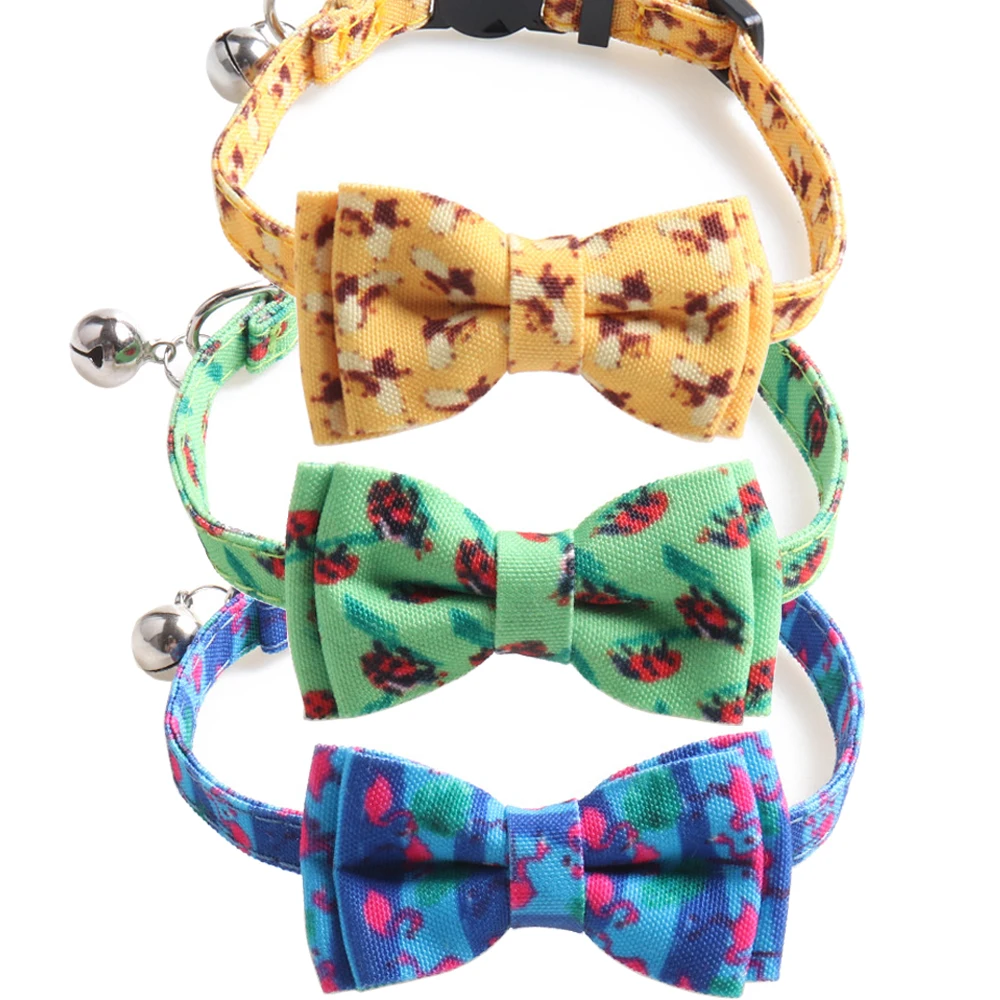

Bowtie Cat Collar with Bell Breakaway Fun Flymingo Patterns Adjustable Safety Kitten Collar with Bow Tie for Kitty Pets Puppy