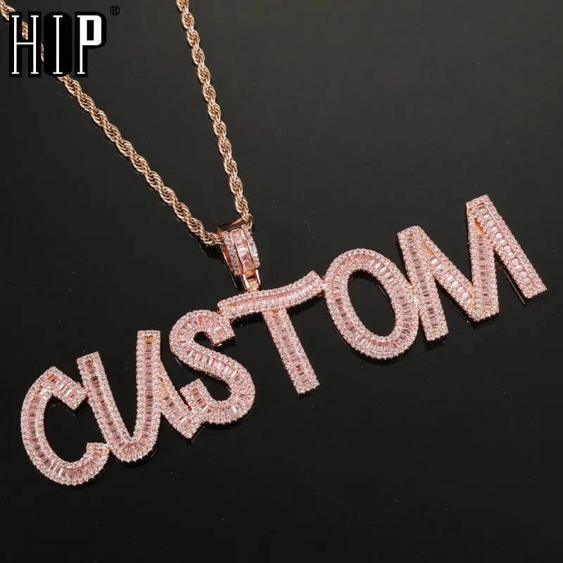 Hip Hop Custom Name Letters Cubic Zircon Bling Baguette Letters Iced