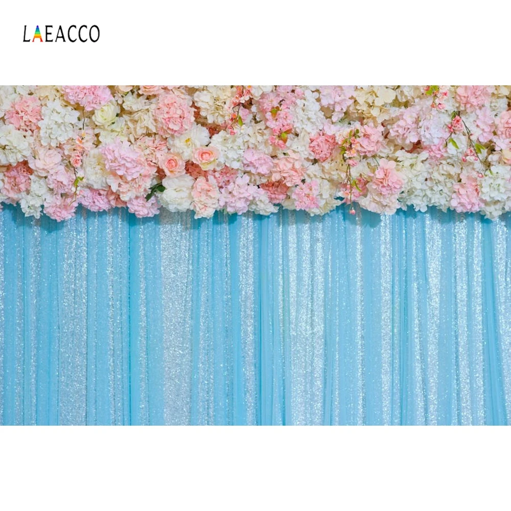 Laeacco Свадебная вечеринка цветы стена фотографии фоны синий занавес Декор